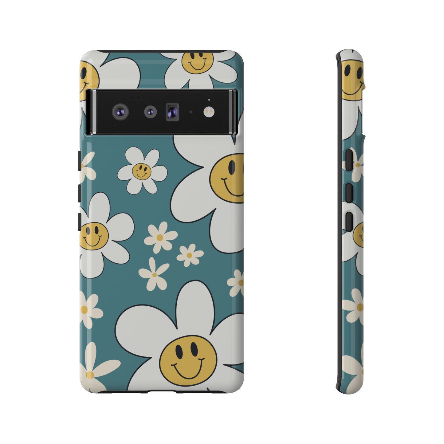 Fun Retro Daisy Pattern with Light Blue Background Phone Case - Blue Phone Case - Google Pixel 6 Pro / Glossy