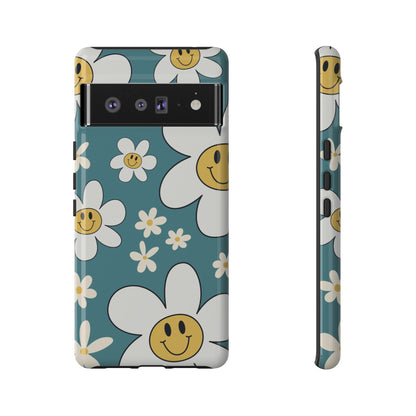 Fun Retro Daisy Pattern with Light Blue Background Phone Case - Blue Phone Case - Google Pixel 6 Pro / Glossy