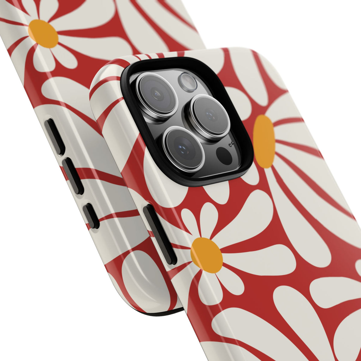Retro Red Daisy Pattern Phone Case - Red Phone Case