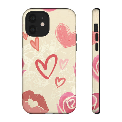 Cute Pink Heart & Rose Pattern Phone Case - Pink Phone Case - iPhone 12 / Glossy