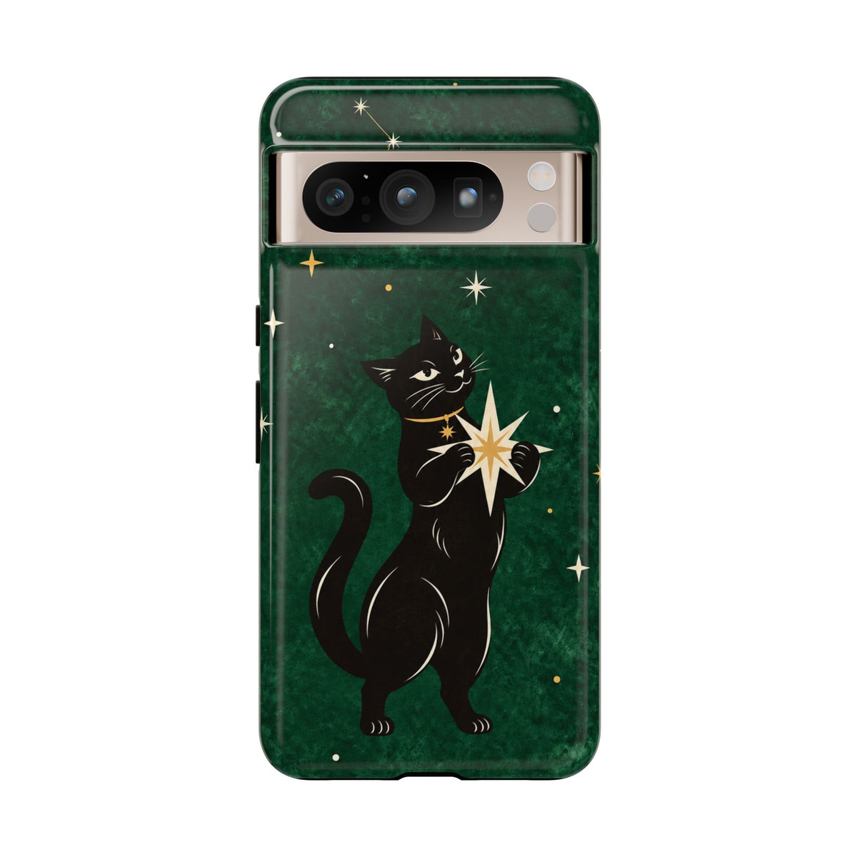 Forest Green Celestial Black Cat Phone Case - Green Phone Case - Google Pixel 8 Pro / Glossy