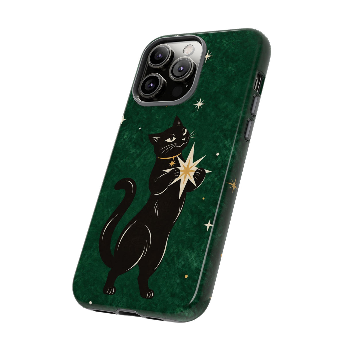 Forest Green Celestial Black Cat Phone Case - Green Phone Case