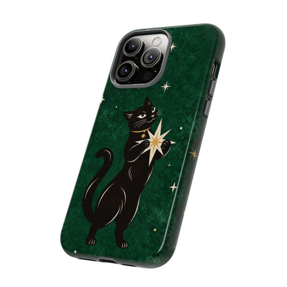 Forest Green Celestial Black Cat Phone Case - Green Phone Case