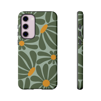 Retro Green Daisy Pattern Phone Case - Green Phone Case - Samsung Galaxy S23 Plus / Glossy