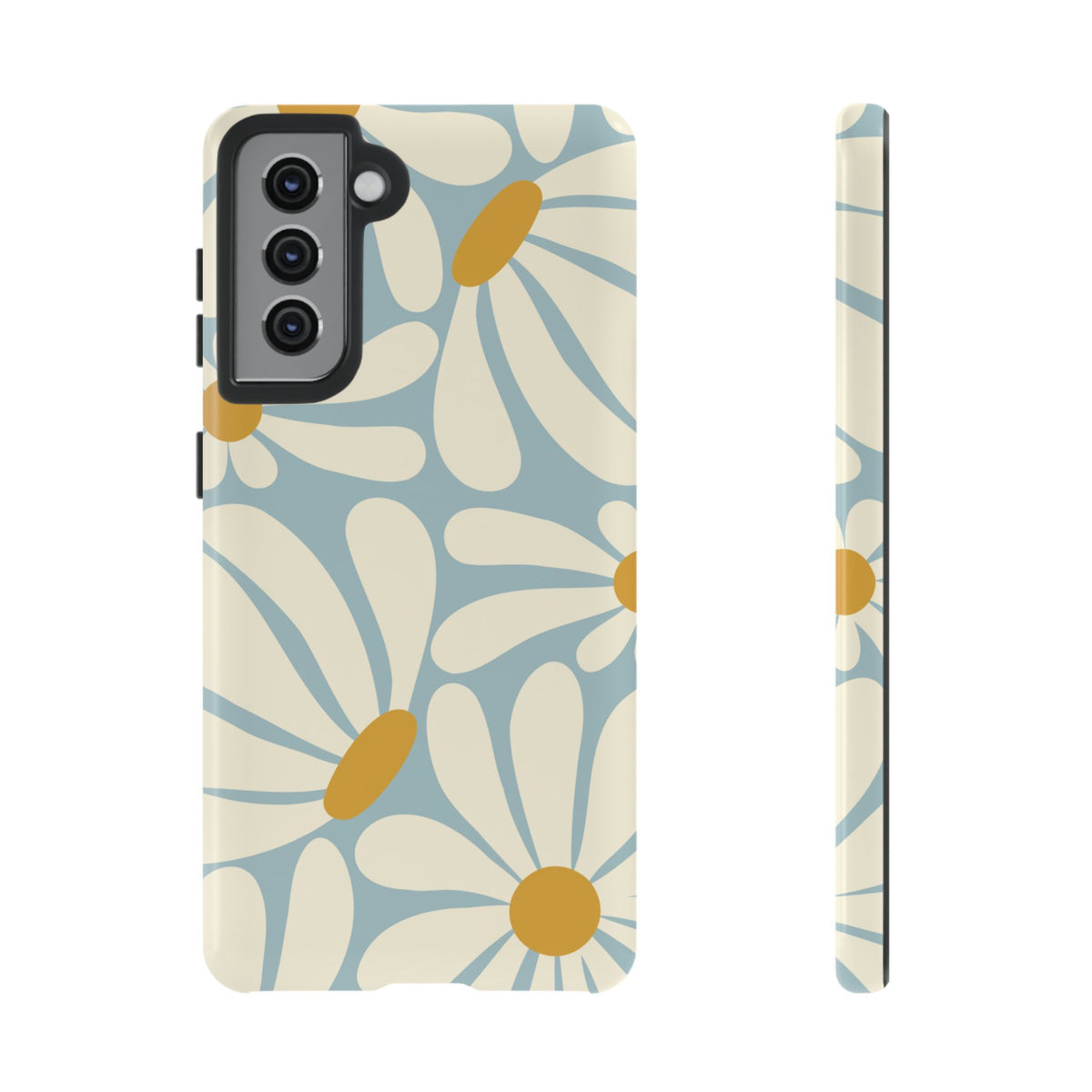 Retro Light Blue Daisy Pattern Phone Case - Blue Phone Case - Samsung Galaxy S21 / Glossy