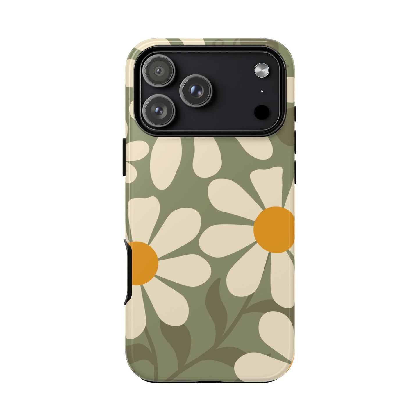 iPhone 17 Pro Max / Glossy Phone Case - ’Retro Green Daisy Pattern #2’ Phone Case