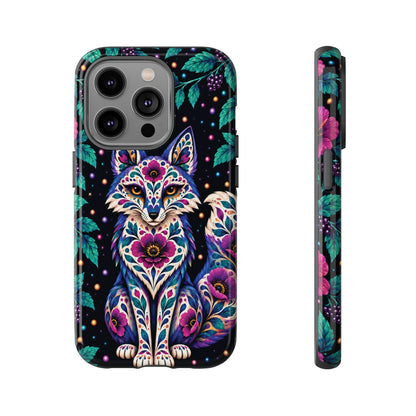Vibrant Purple and Teal Calavera Fox Phone Case - Multicolor Phone Case - iPhone 14 Pro / Glossy