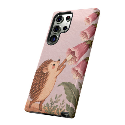 Whimsical Blush Pink Hedgehog and Foxglove Phone Case - Pink Phone Case