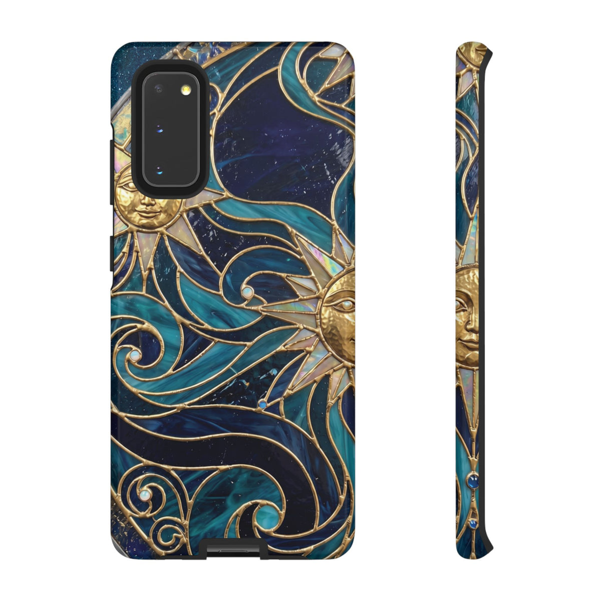 Elegant Teal & Gold Celestial Suns Phone Case