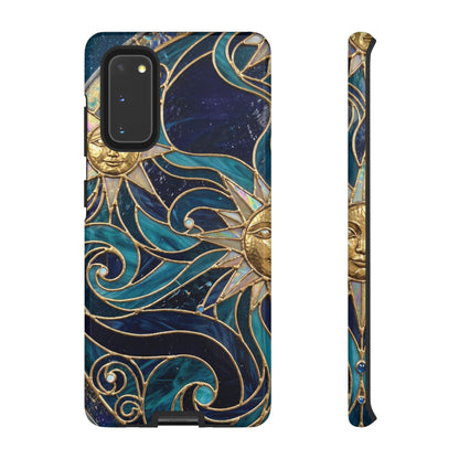Elegant Teal & Gold Celestial Suns Phone Case