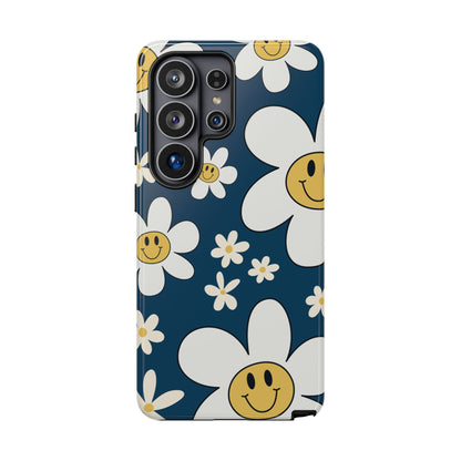 Fun Retro Daisy Pattern with Blue Background Phone Case - Blue Phone Case - Samsung Galaxy S26 Ultra / Glossy