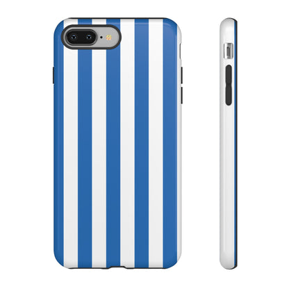 iPhone 8 Plus / Glossy Phone Case - Simple Light Blue & White Stripe Pattern Phone Case