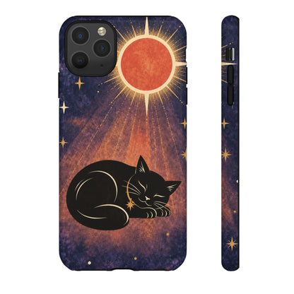 Whimsical Violet Celestial Black Cat Phone Case