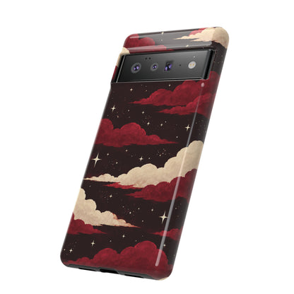 Illustrated Crimson Red Clouds & Stars Phone Case