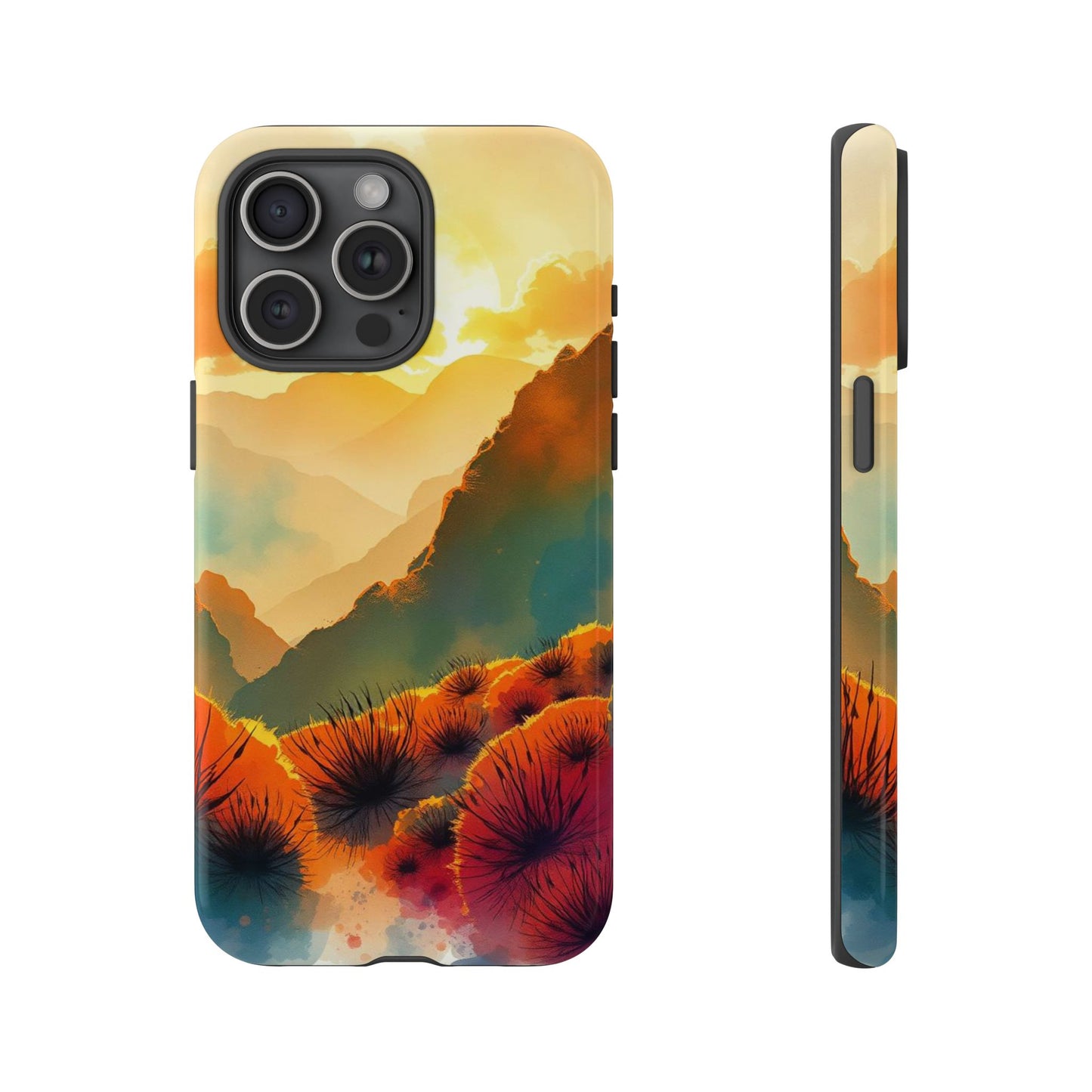 iPhone 15 Pro Max / Glossy Phone Case - Ideallic Watercolour Sunset Design Phone Case
