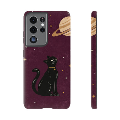 Whimsical Plum Celestial Black Cat Phone Case