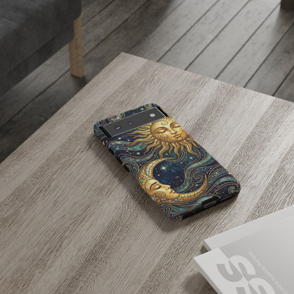Elegant Teal & Gold Sun and Moon Phone Case