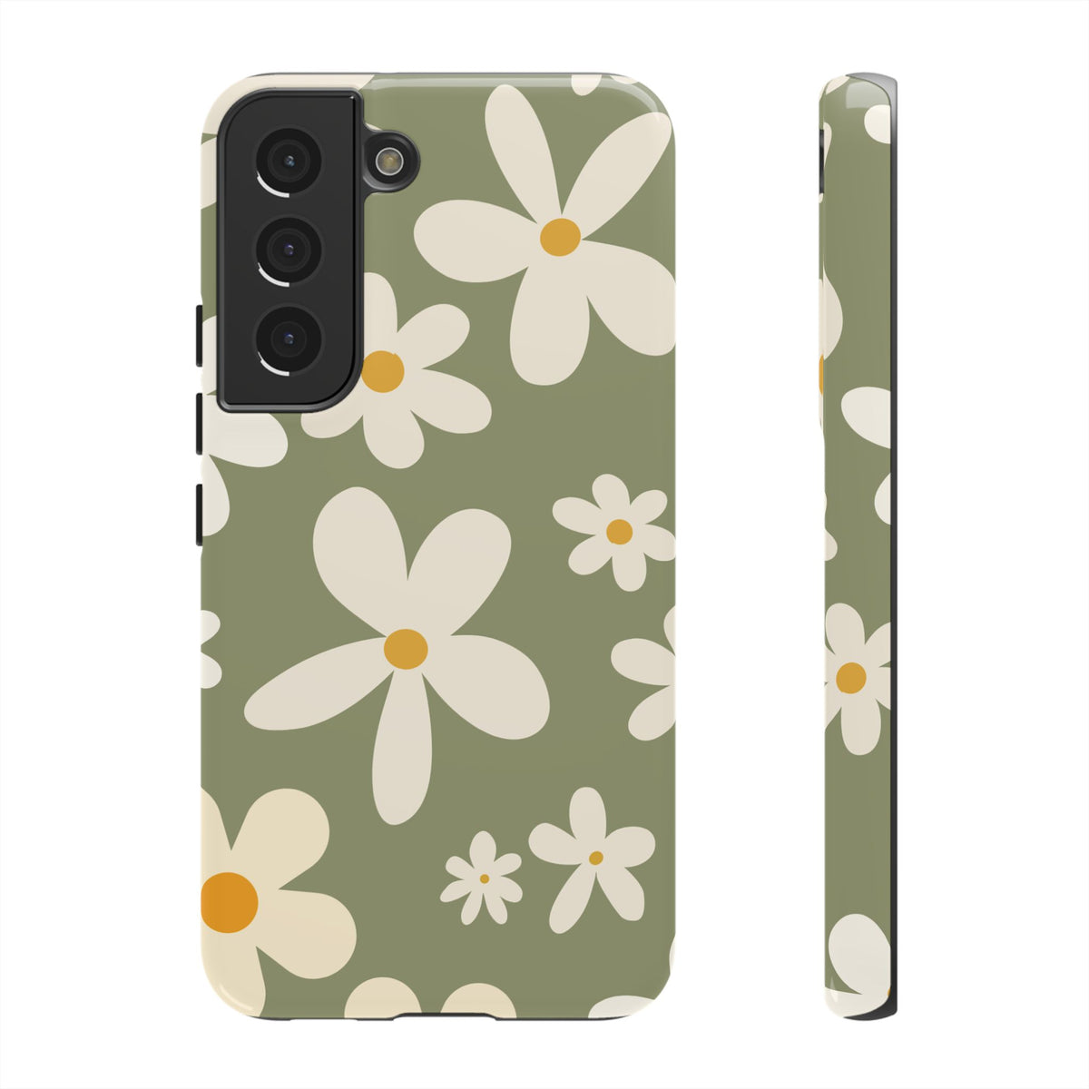 Chic Green Daisy Pattern Phone Case - Green Phone Case - Samsung Galaxy S22 / Glossy