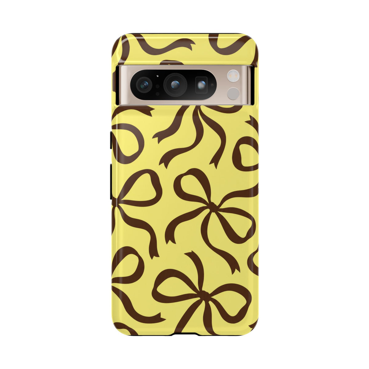 Bold Butter Yellow and Chocolate Brown Bow Pattern Phone Case