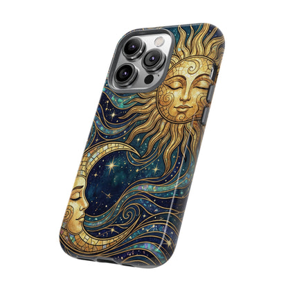 Elegant Teal & Gold Sun and Moon Phone Case