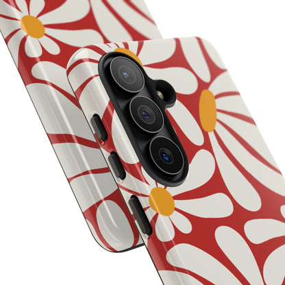 Retro Red Daisy Pattern Phone Case - Red Phone Case