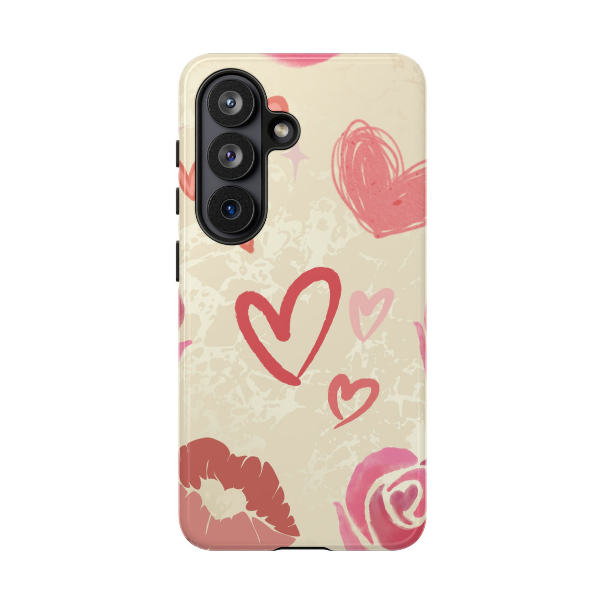 Cute Pink Heart & Rose Pattern Phone Case - Pink Phone Case - Samsung Galaxy S26 / Glossy
