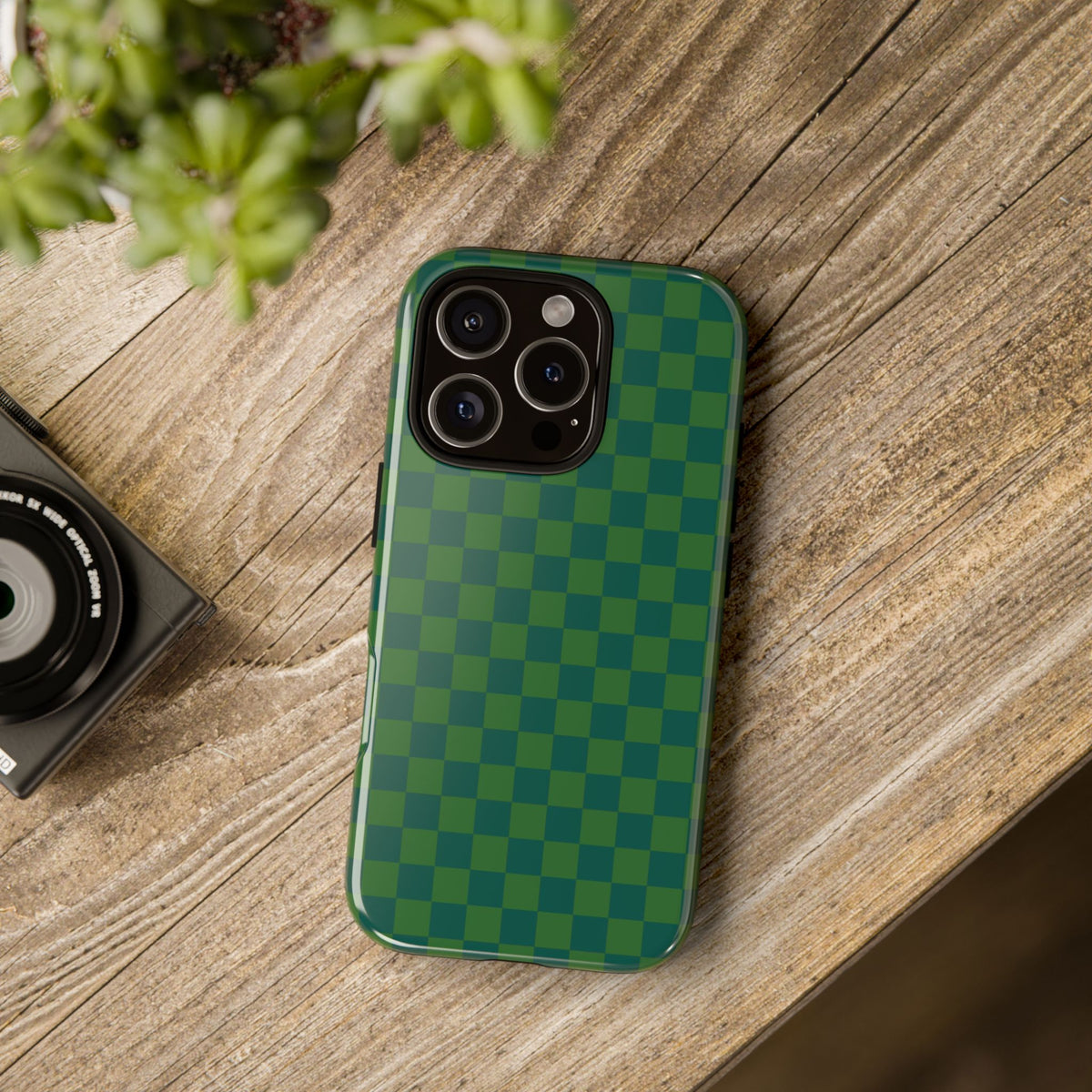 Bold Green Small Checked Pattern Phone Case - Green Phone Case