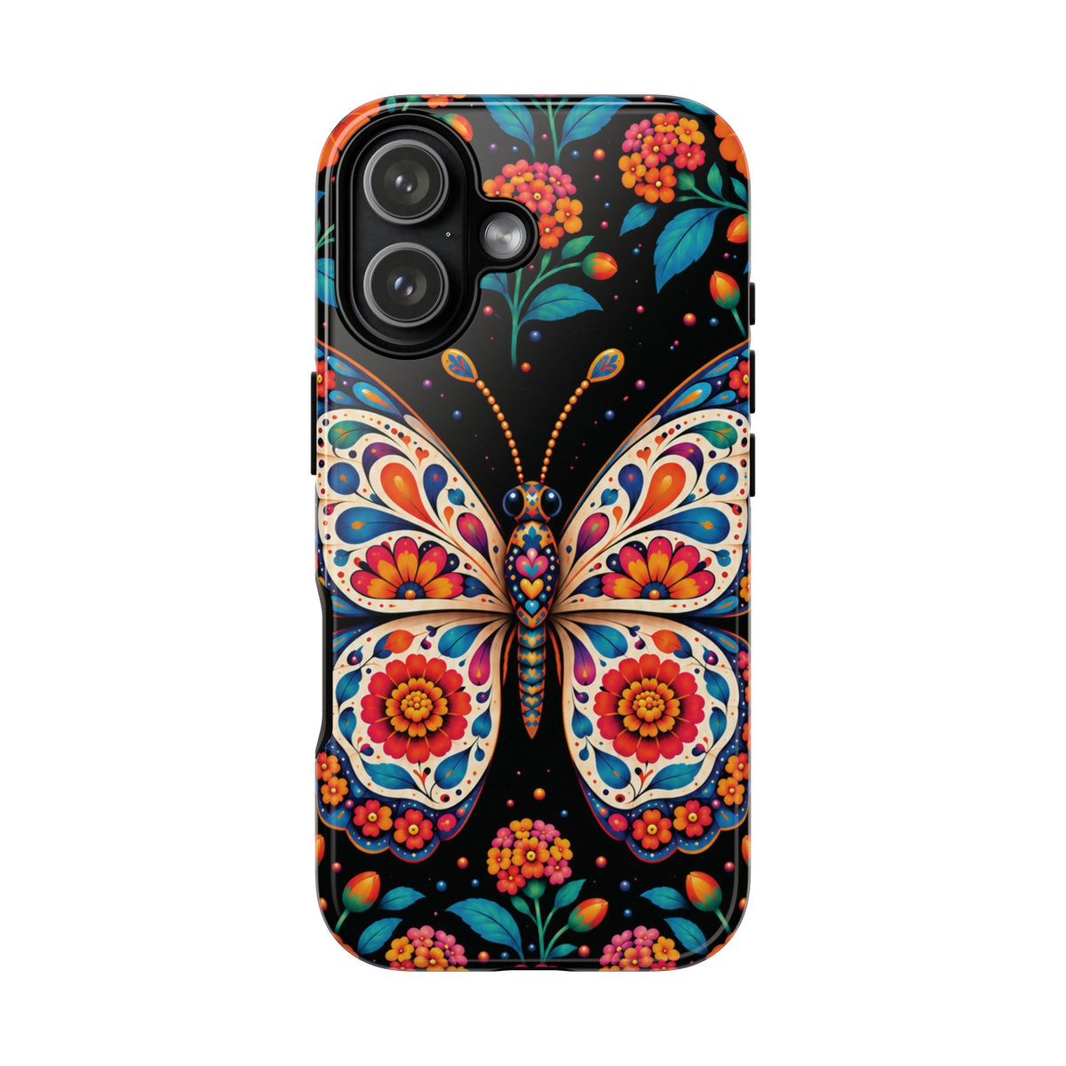 Vibrant Orange and Turquoise Calavera Butterfly Phone Case - Multicolor Phone Case - iPhone 17 / Glossy