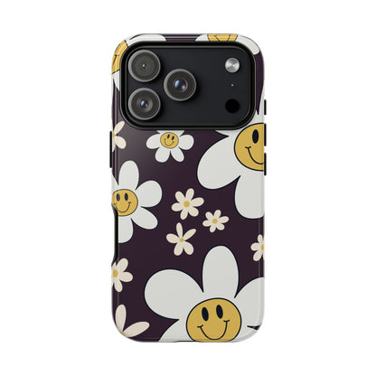 iPhone 17 Pro / Glossy Phone Case - Fun Retro Daisy Pattern with Purple Background Phone Case