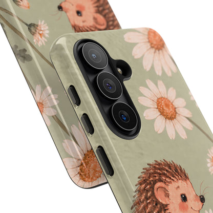 Whimsical Sage Green Hedgehog and Daisy Chain Phone Case - Green Phone Case