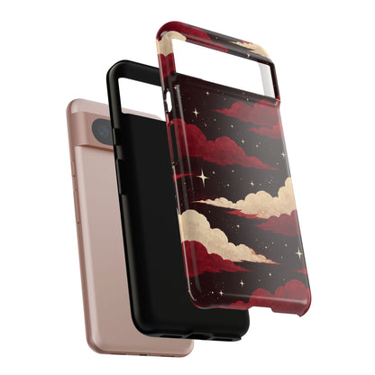Illustrated Crimson Red Clouds & Stars Phone Case