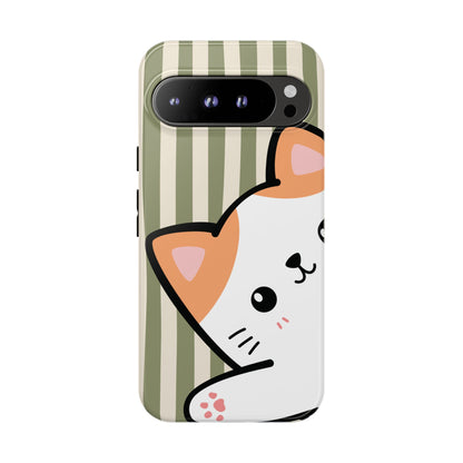 Google Pixel 9 Pro XL / Glossy Phone Case - Peakaboo Cat with Green Stripe Pattern Phone Case