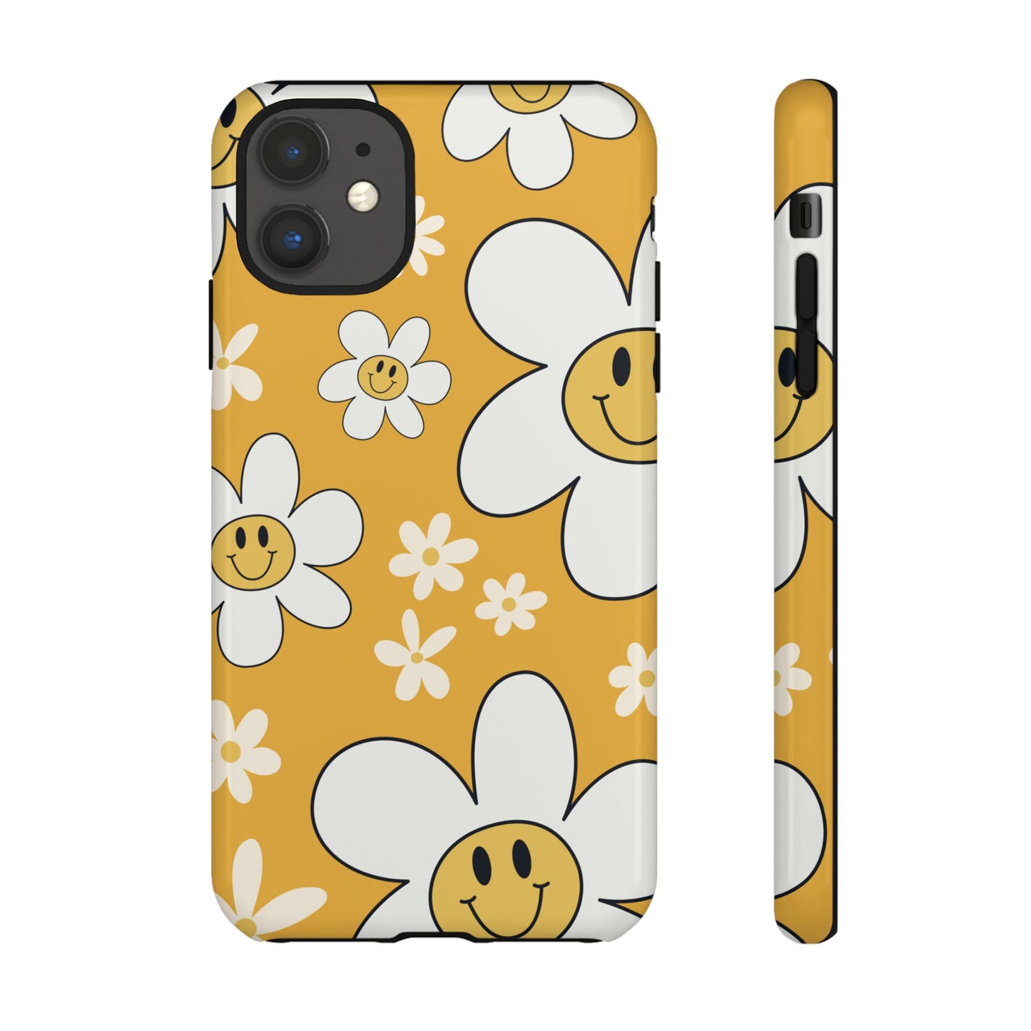Fun Retro Daisy Pattern with Yellow Background Phone Case - Yellow Phone Case - iPhone 11 / Glossy