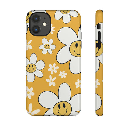 Fun Retro Daisy Pattern with Yellow Background Phone Case - Yellow Phone Case - iPhone 11 / Glossy