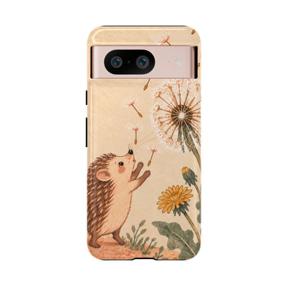 Whimsical Cream Hedgehog and Dandelion Phone Case - White Phone Case - Google Pixel 8 / Glossy