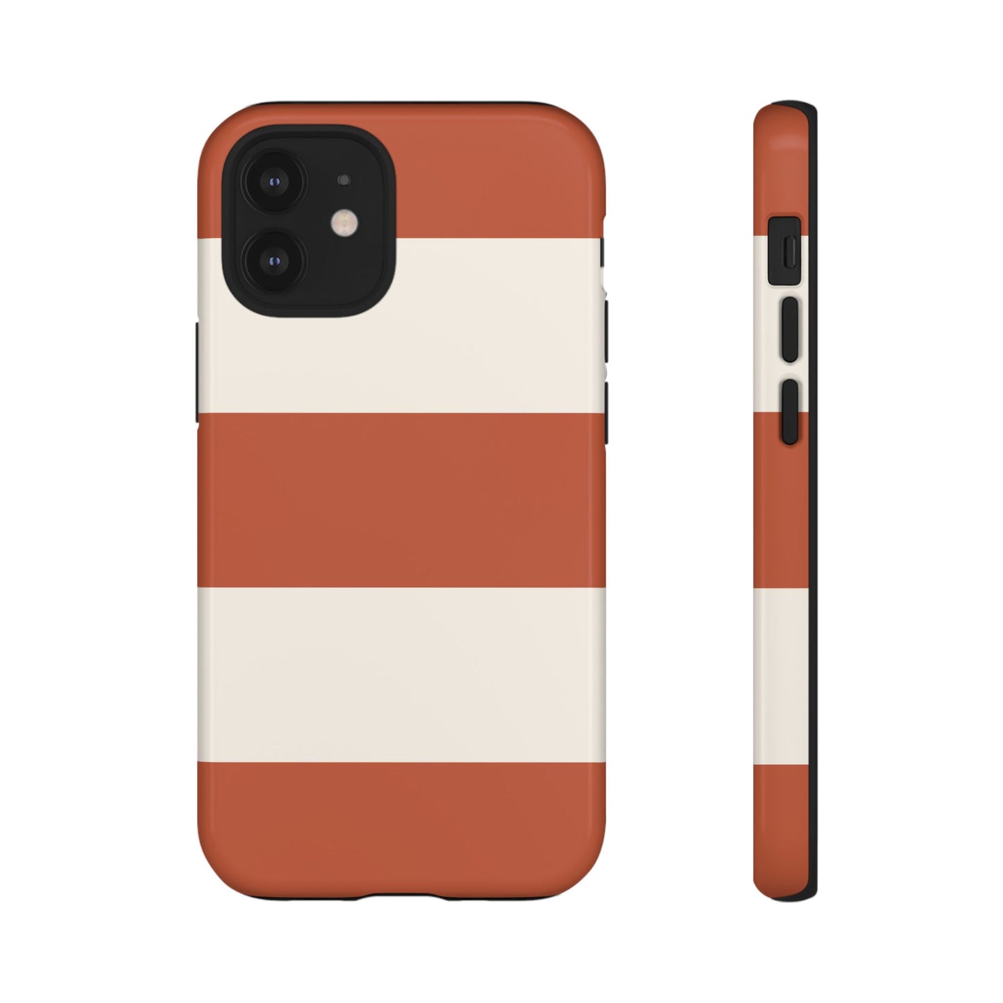 iPhone 12 Mini / Glossy Phone Case - Terracotta Horizontal Stripe Pattern Phone Case