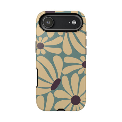 iPhone 17 Air / Glossy Phone Case - ’Retro Cream & Blue Daisy Pattern’ Phone Case