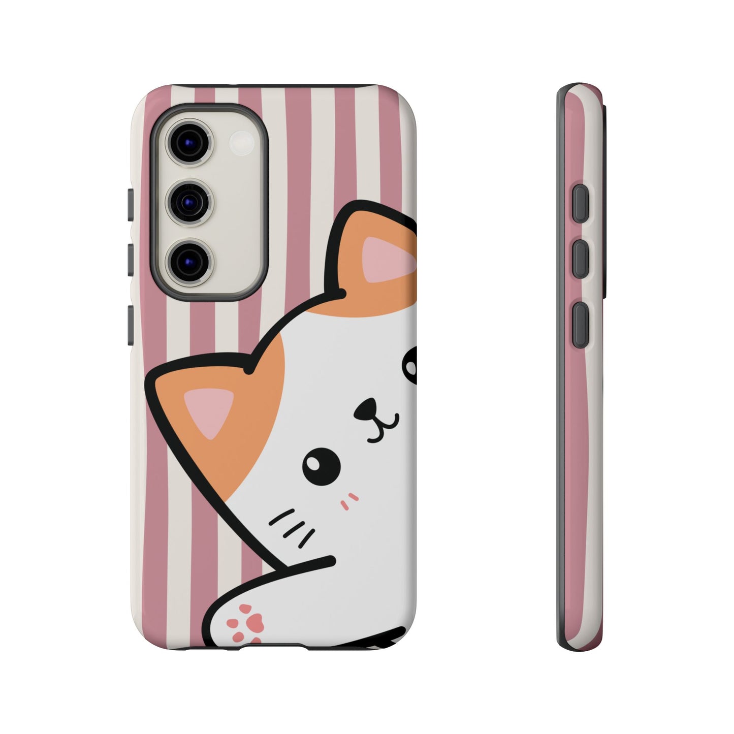Playful Peakaboo Cat with Pink Stripe Pattern Phone Case - Pink Phone Case - Samsung Galaxy S23 / Glossy