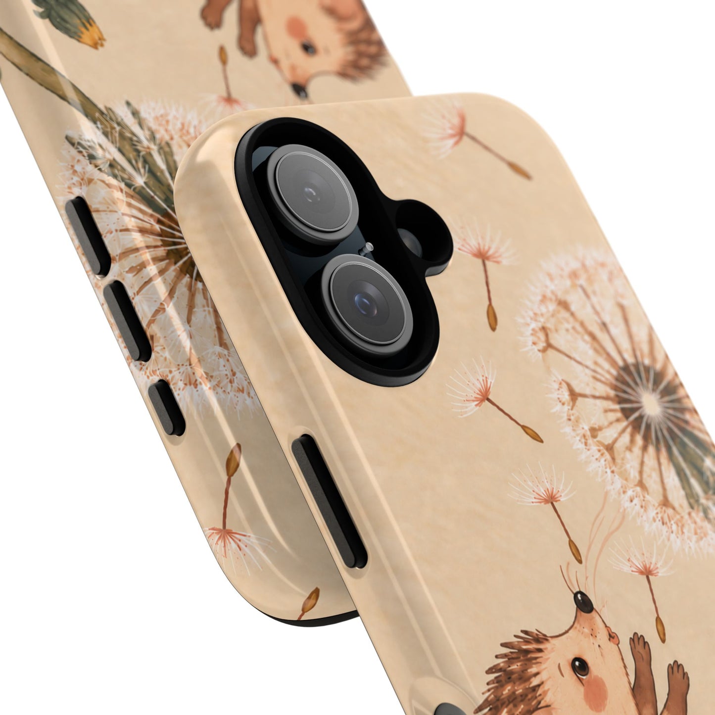 Whimsical Cream Hedgehog and Dandelion Phone Case - White Phone Case