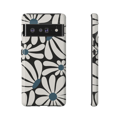 Retro Black Daisy Pattern Phone Case - Black Phone Case - Google Pixel 6 Pro / Glossy