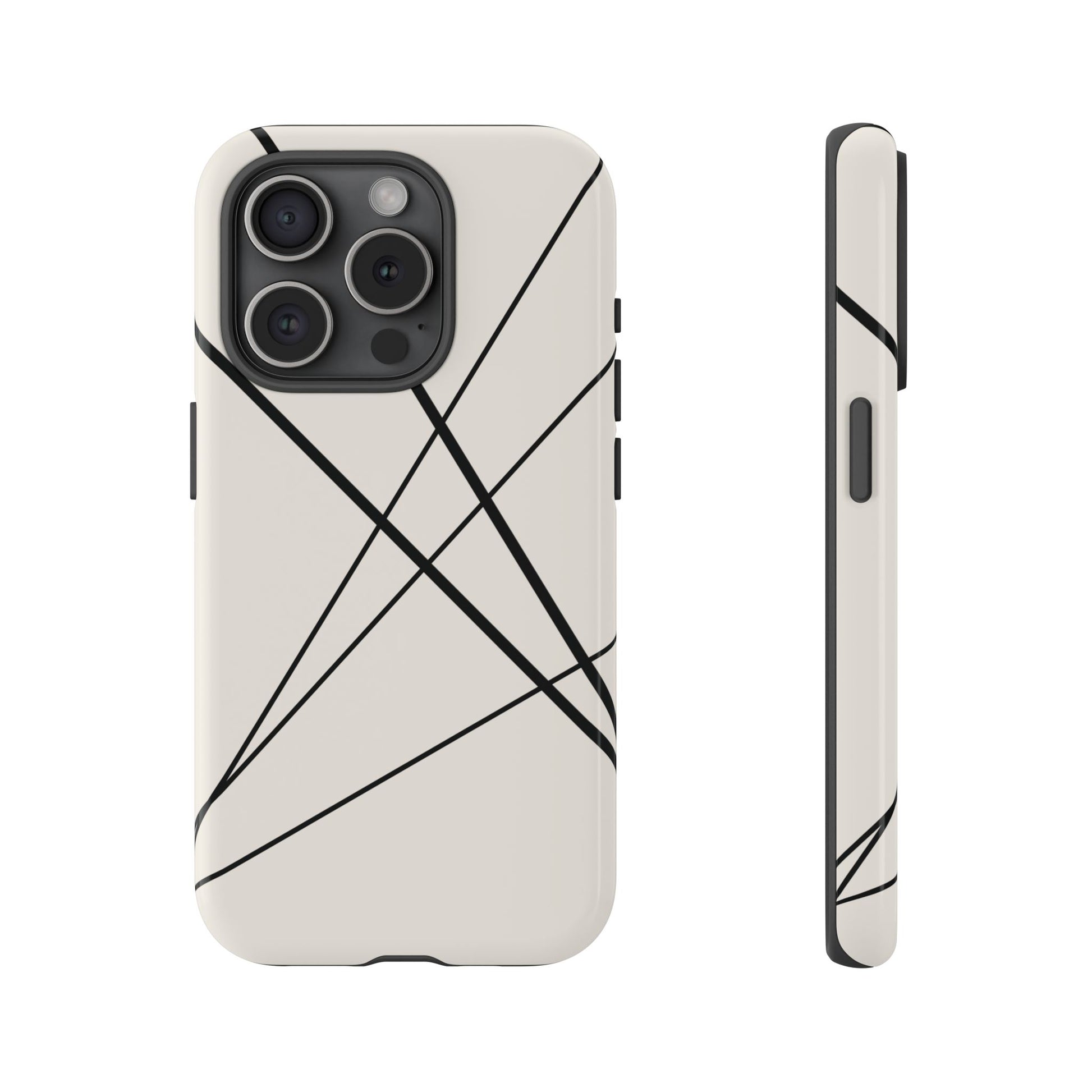 Abstract White with Black Lines Phone Case - White Phone Case - iPhone 15 Pro / Glossy