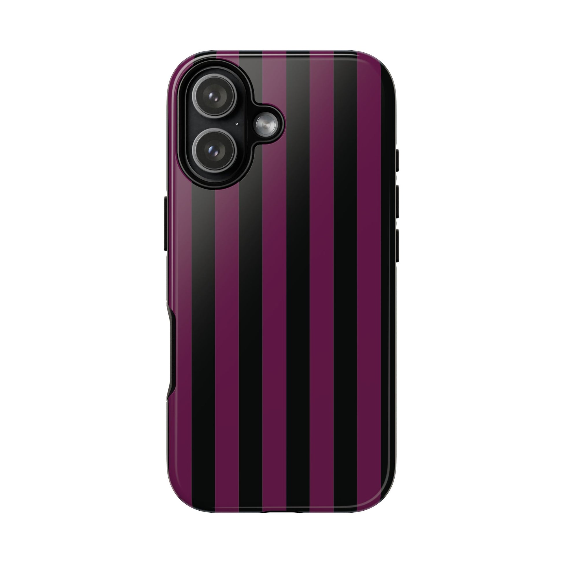 iPhone 17 / Glossy Phone Case - Trendy Plum & Black Stripe Pattern Phone Case