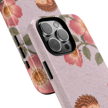 Whimsical Lilac Hedgehog and Wild Rose Phone Case - Purple Phone Case