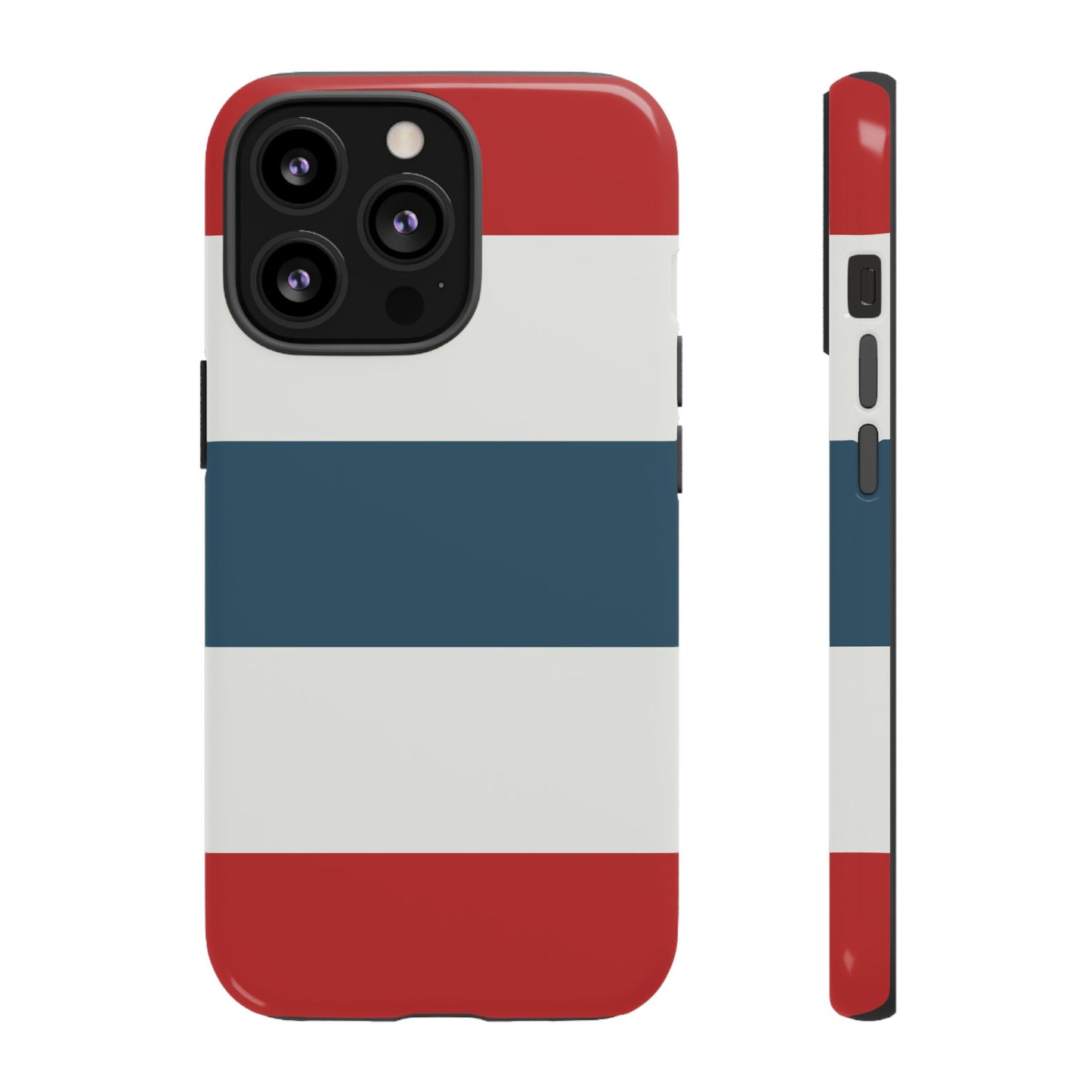 iPhone 13 Pro / Glossy Phone Case - Red White & Blue Horizontal Stripe Pattern Phone Case