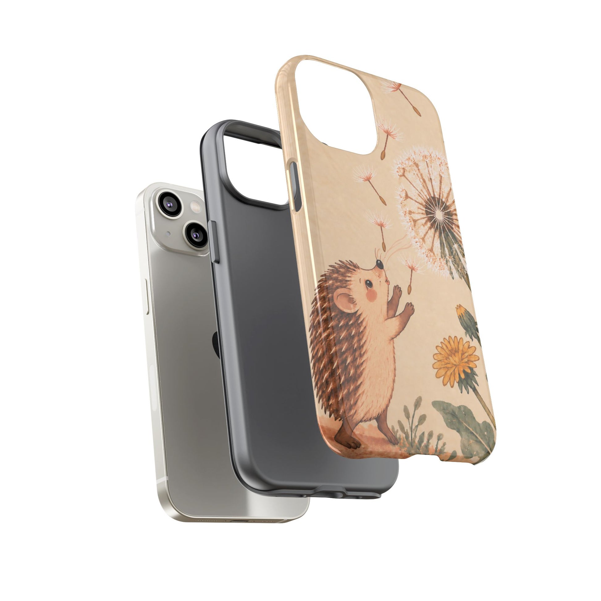Whimsical Cream Hedgehog and Dandelion Phone Case - White Phone Case