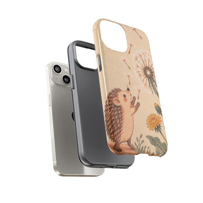 Whimsical Cream Hedgehog and Dandelion Phone Case - White Phone Case