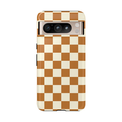 Google Pixel 8 Pro / Glossy Phone Case - ’Orange & White Checkered Pattern’ Phone Case