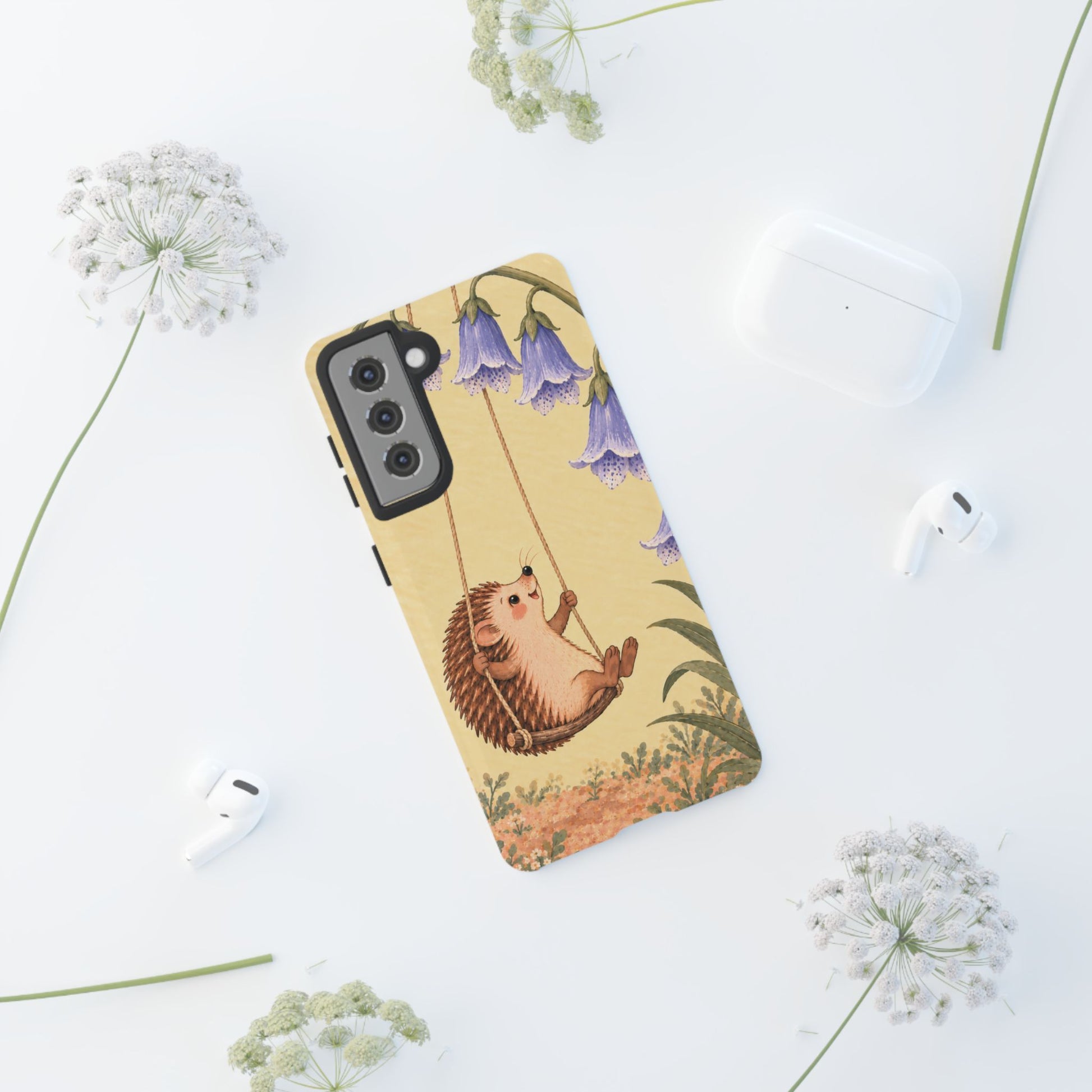 Whimsical Buttercream Hedgehog and Bluebell Phone Case - Yellow Phone Case
