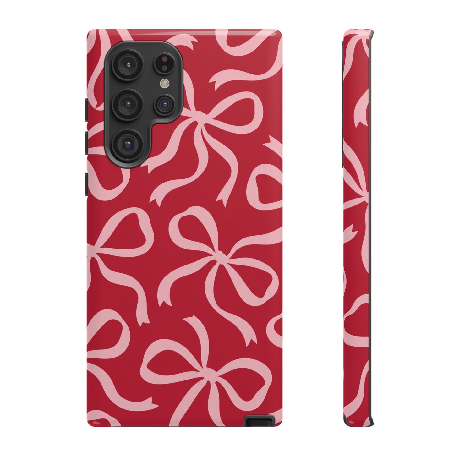 Bold Raspberry Red and Blush Pink Bow Pattern Phone Case