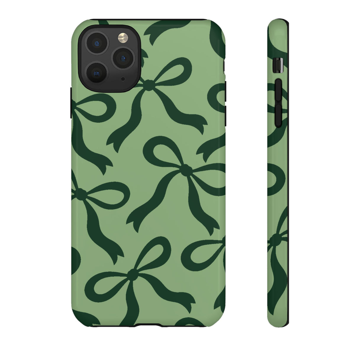 Bold Sage Green and Forest Green Bow Pattern Phone Case - Green Phone Case - iPhone 11 Pro Max / Glossy
